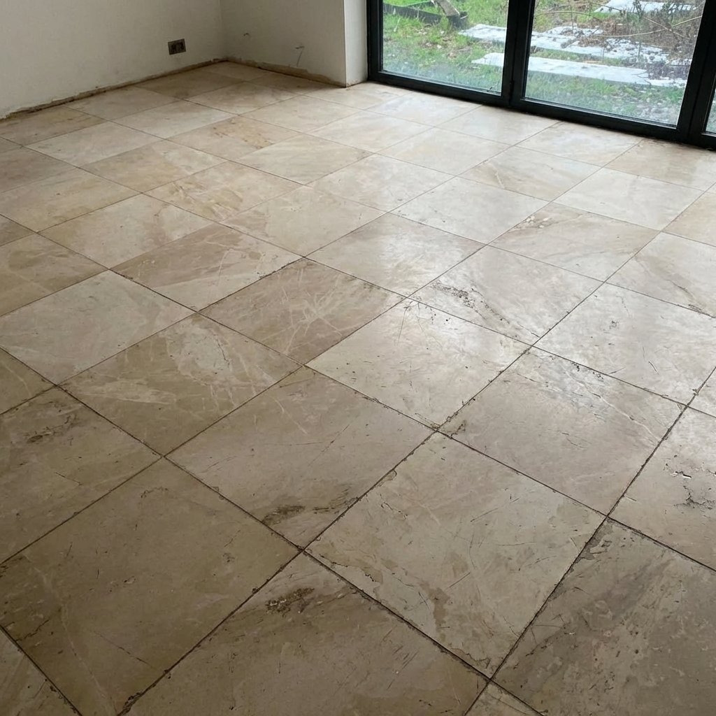 Marble floor before restoration — surface scratches and dullness