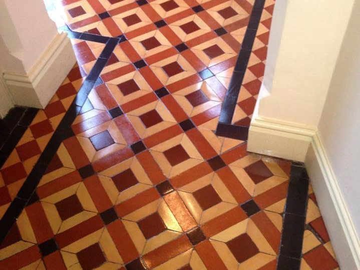 Victorian tile floor after restoration - cleaned, resealed and restored