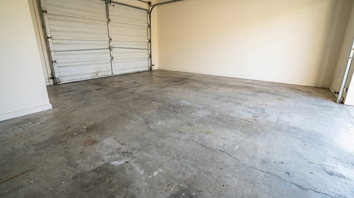 Concrete floor before overlay - worn and damaged surface