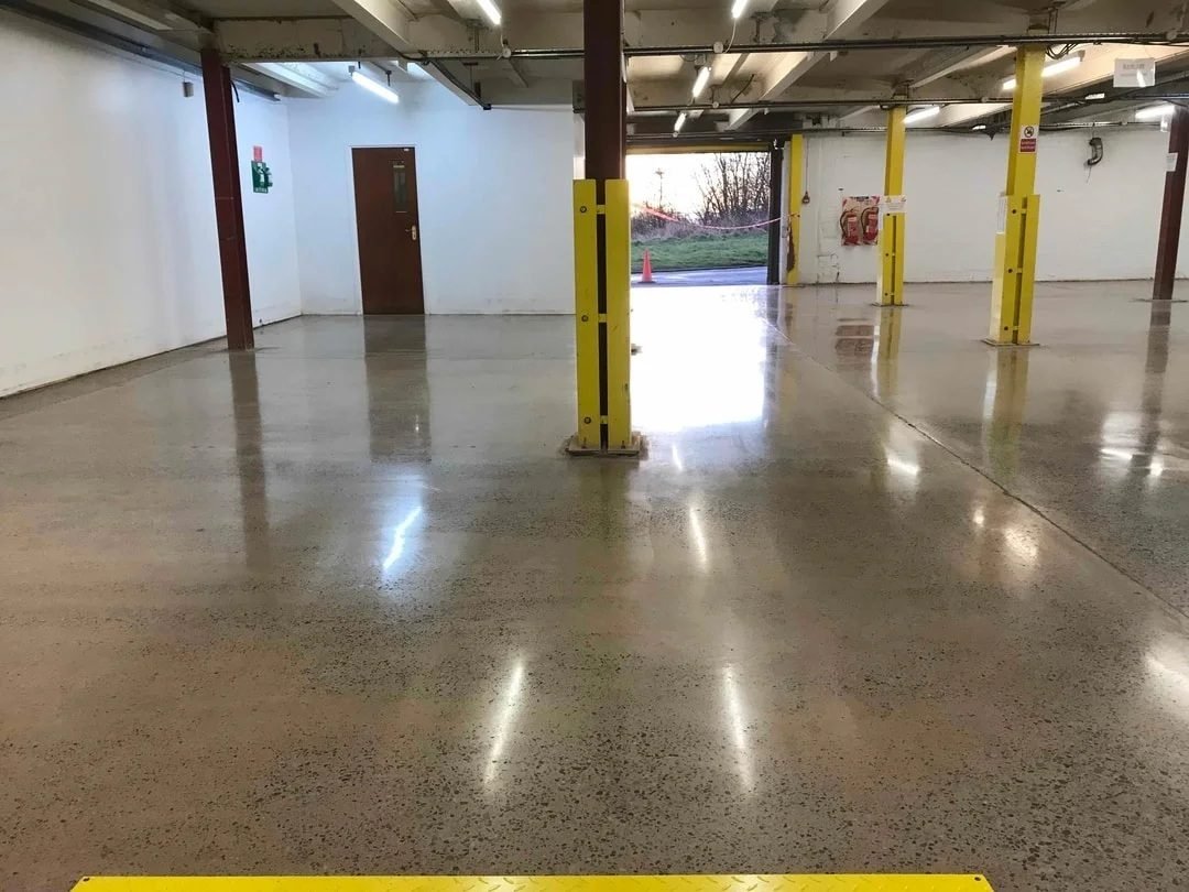 Industrial floor after concrete overlay - grind and seal finish