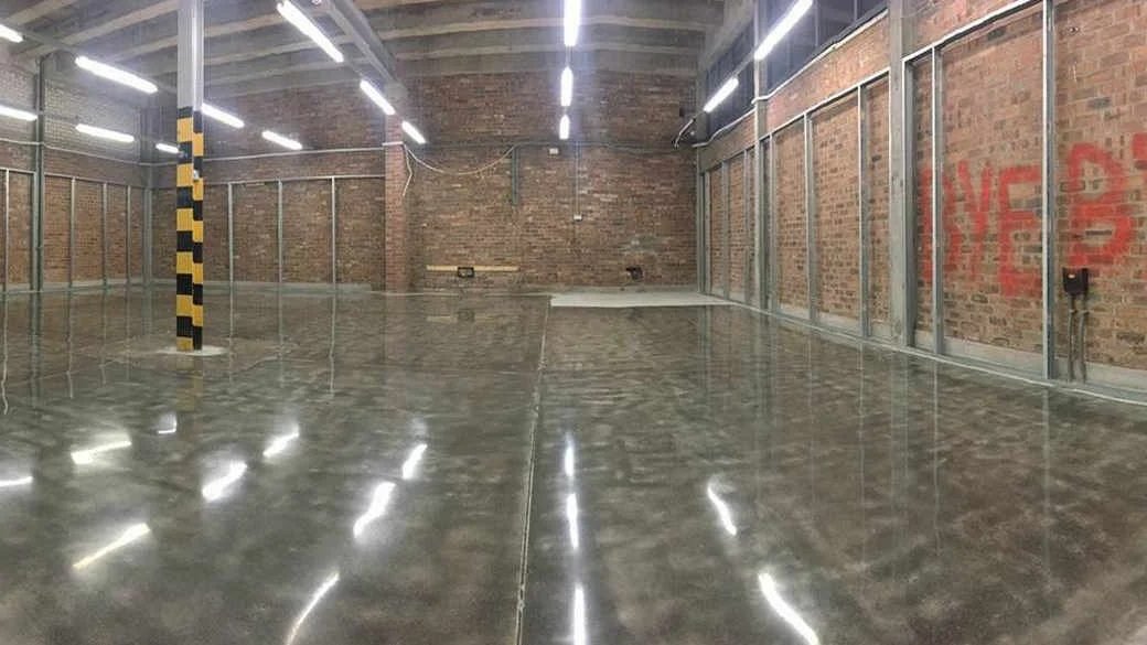 Industrial floor after concrete overlay - grind and seal finish