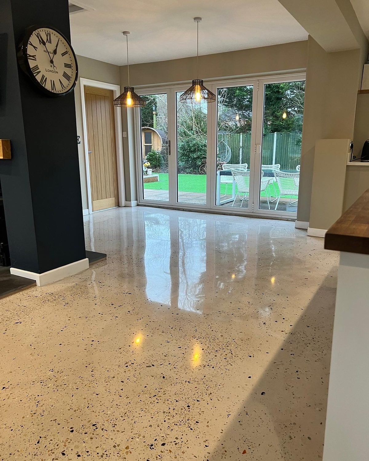 Polished concrete aggregate close-up - overlay system detail UK