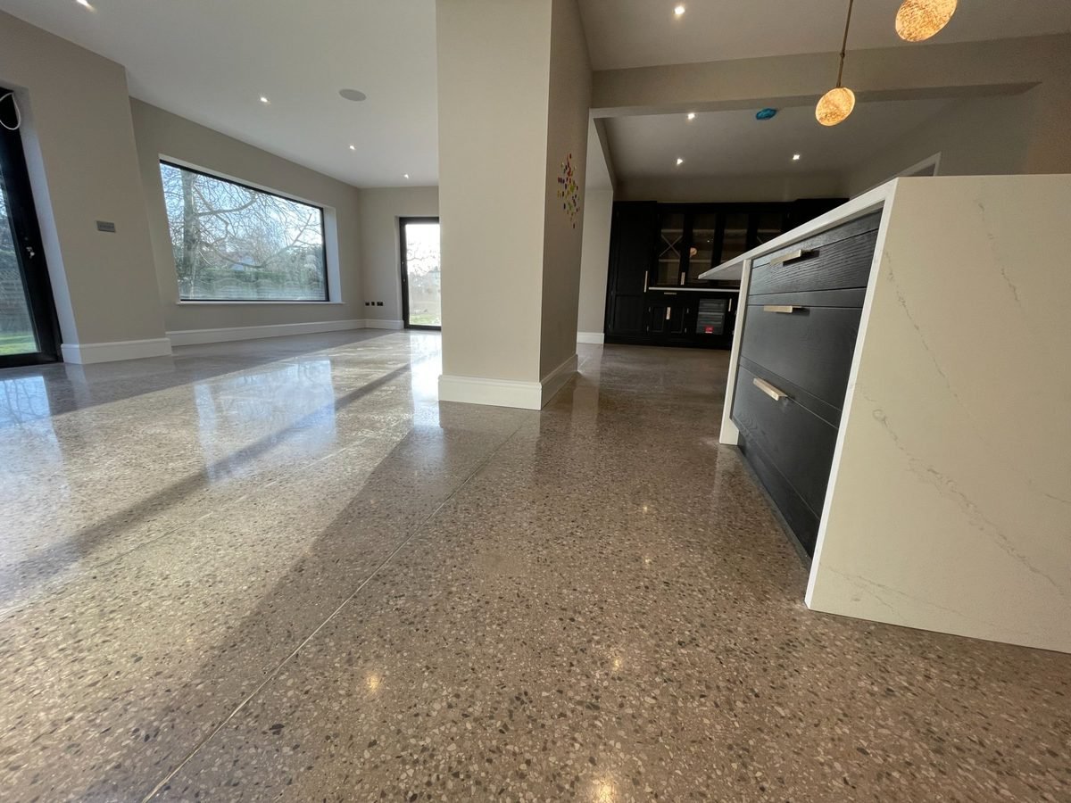 Full aggregate polished concrete - open plan kitchen 1500g finish