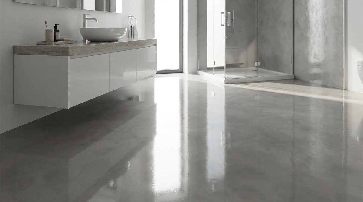 High gloss microcement floor - mirror polished finish UK