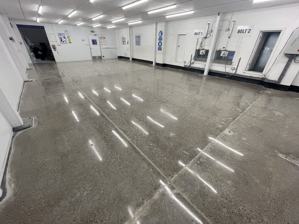 Industrial polished concrete densified slab - manufacturing plant floor