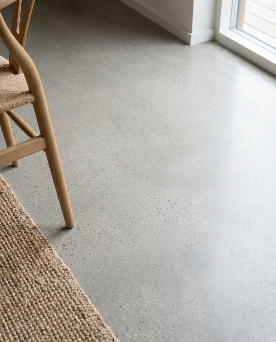 Matte microcement floor finish installed by Polished Concrete & Stone