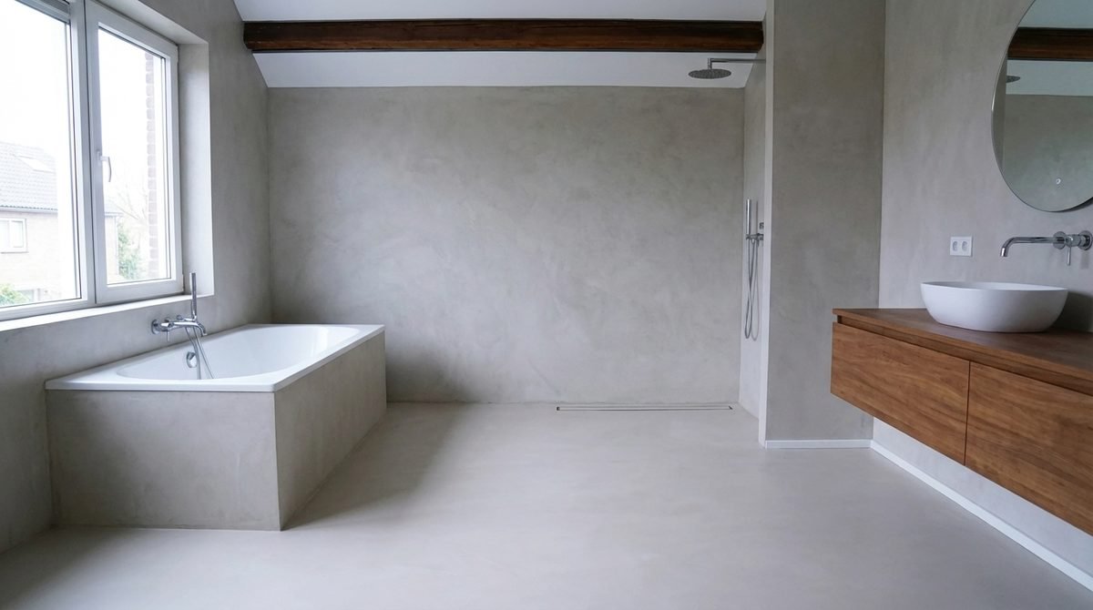 Microcement bathroom - seamless floor and wall finish UK