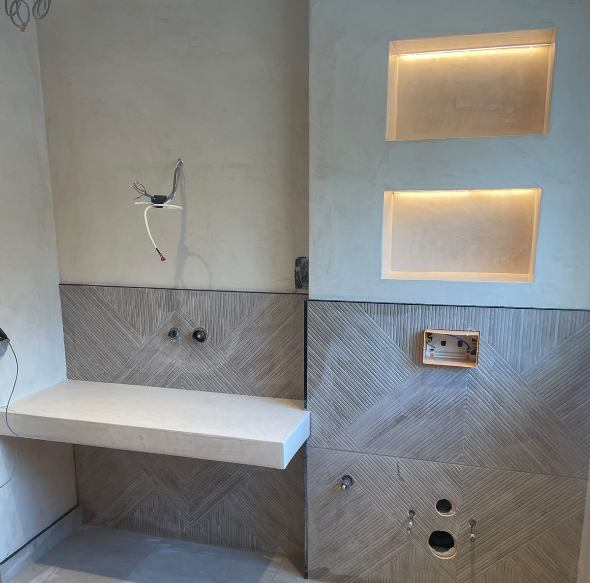 Marble effect microcement shower enclosure - full wet area