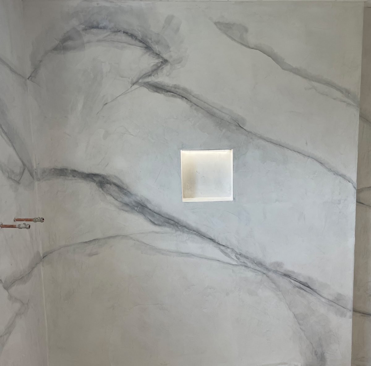 Marble effect microcement wall detail - fine trowel finish