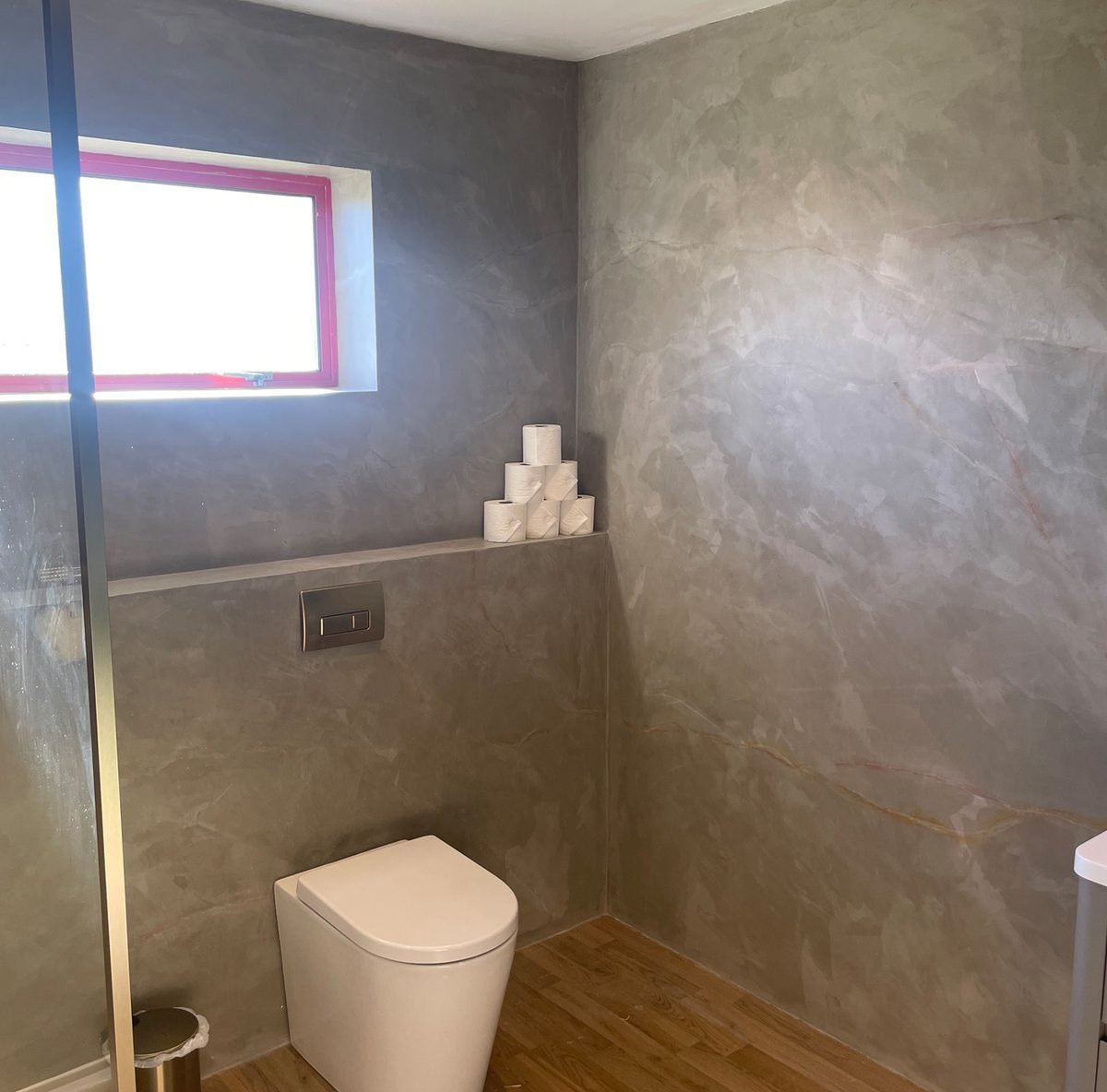 Microcement shower niche - seamless recessed detail UK