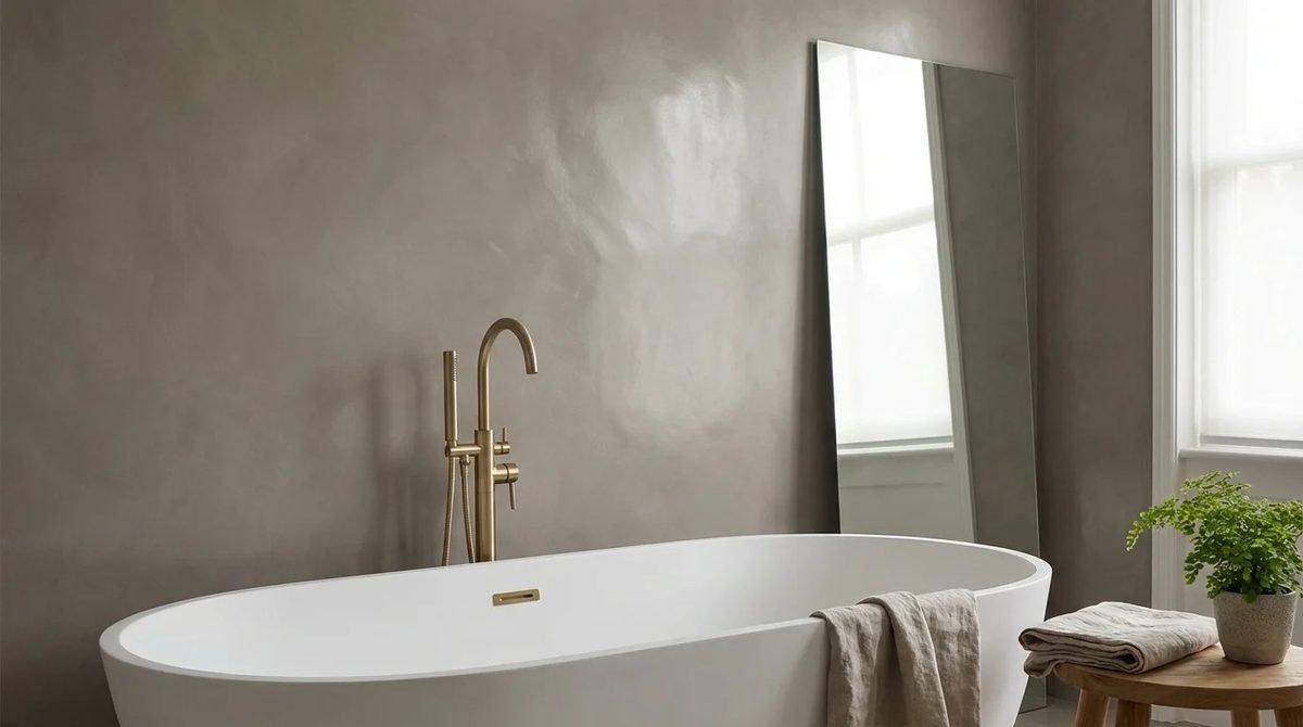 Satin microcement finish - low sheen polished floor UK
