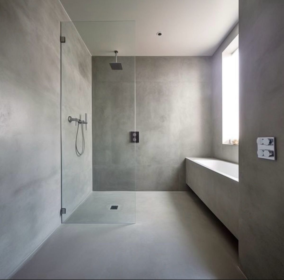 Microcement bathroom walls and floor - seamless waterproof finish